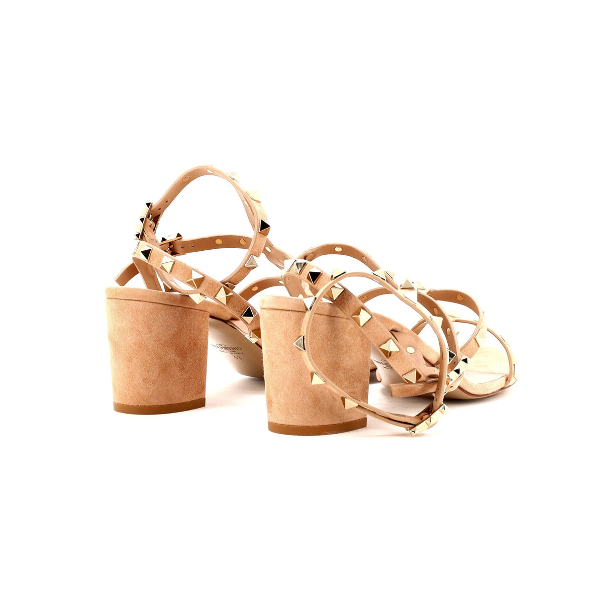 Women's Rockstud Caged Ankle Strap Block Heel Sandals Suede