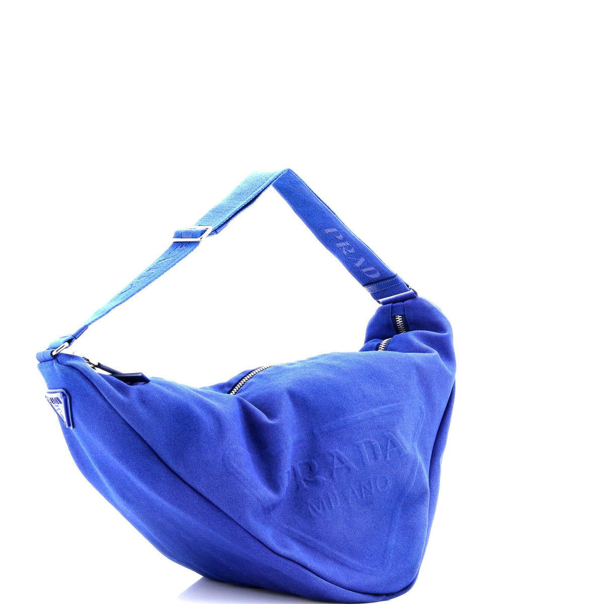 Triangle Logo Zip Crossbody Bag Embossed Canvas Large