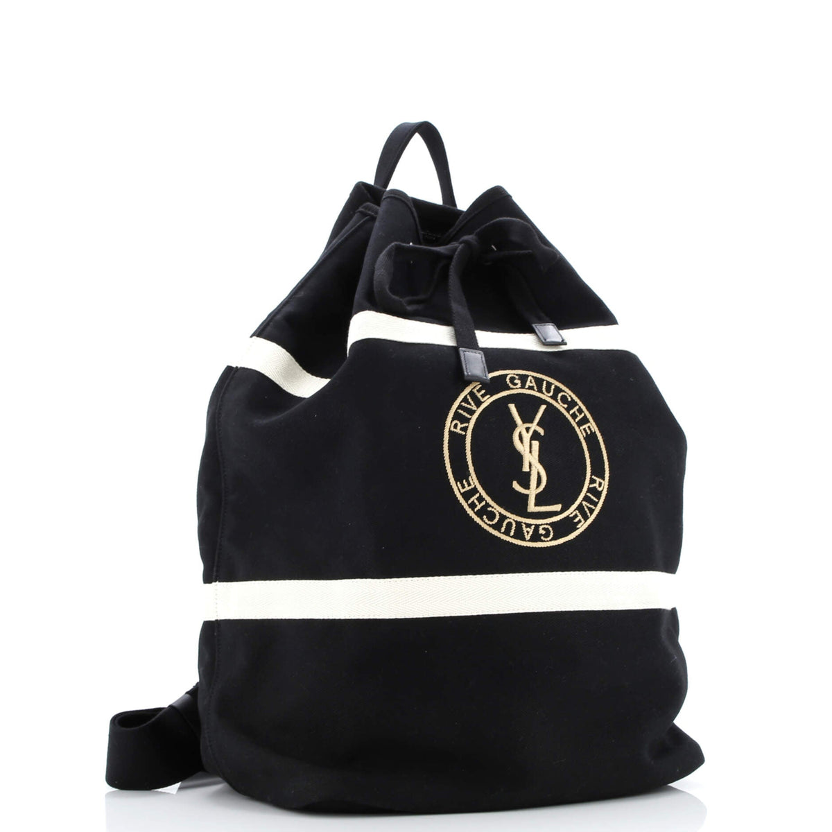 Rive Gauche Drawstring Sling Bag Embroidered Canvas
