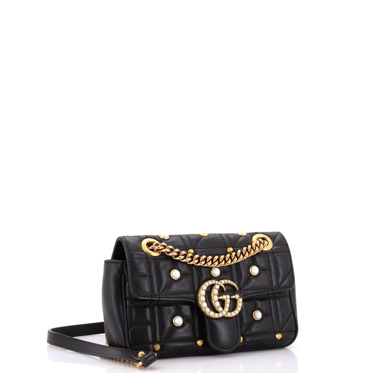 Pearly GG Marmont Flap Bag Embellished Matelasse Leather Mini