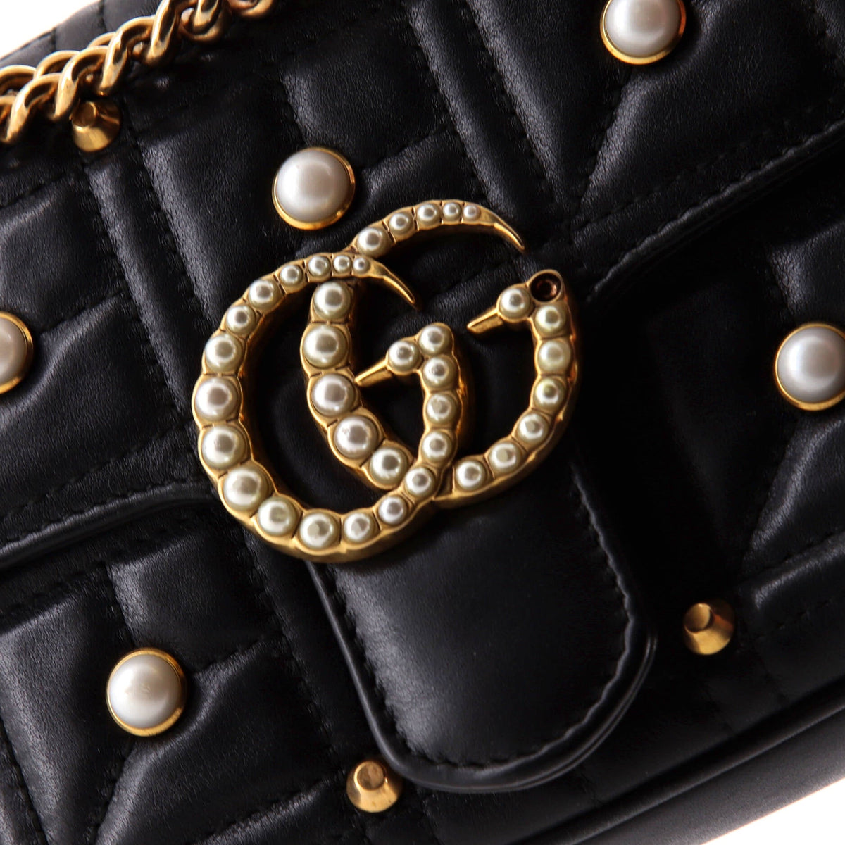 Pearly GG Marmont Flap Bag Embellished Matelasse Leather Mini