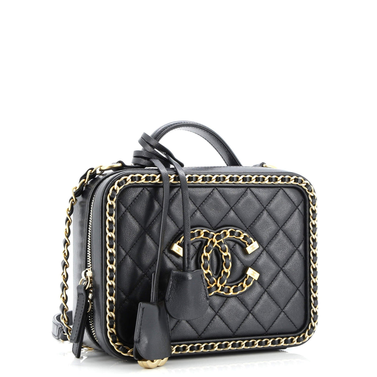 Filigree Vanity Case Quilted Goatskin with Chain Detail Medium
