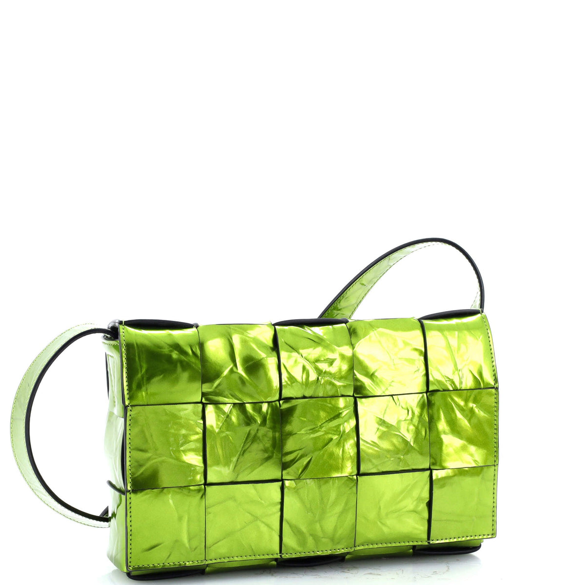 Cassette Crossbody Bag Maxi Intrecciato Crinkled Metallic Leather