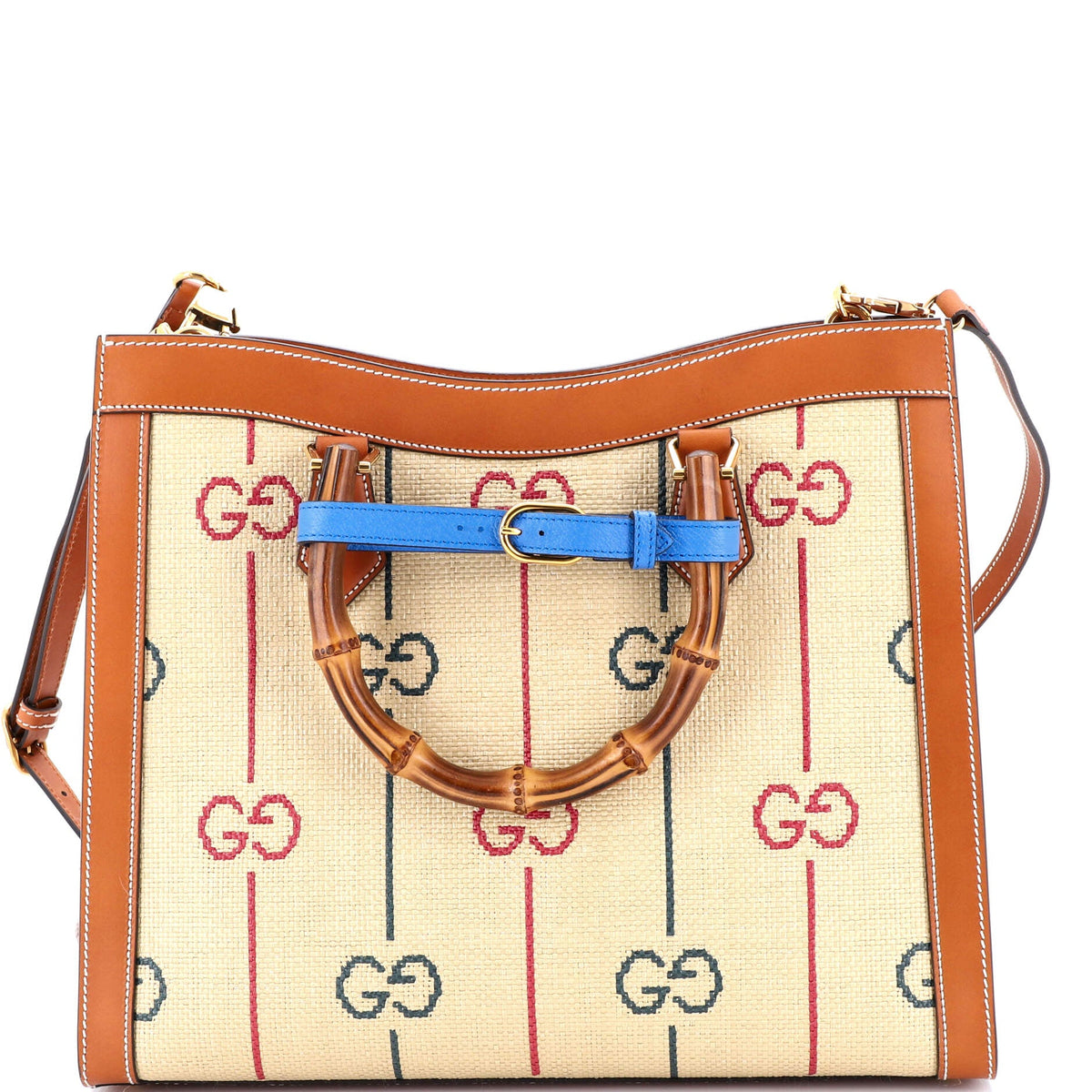 Diana NM Bamboo Handle Tote GG Raffia Medium