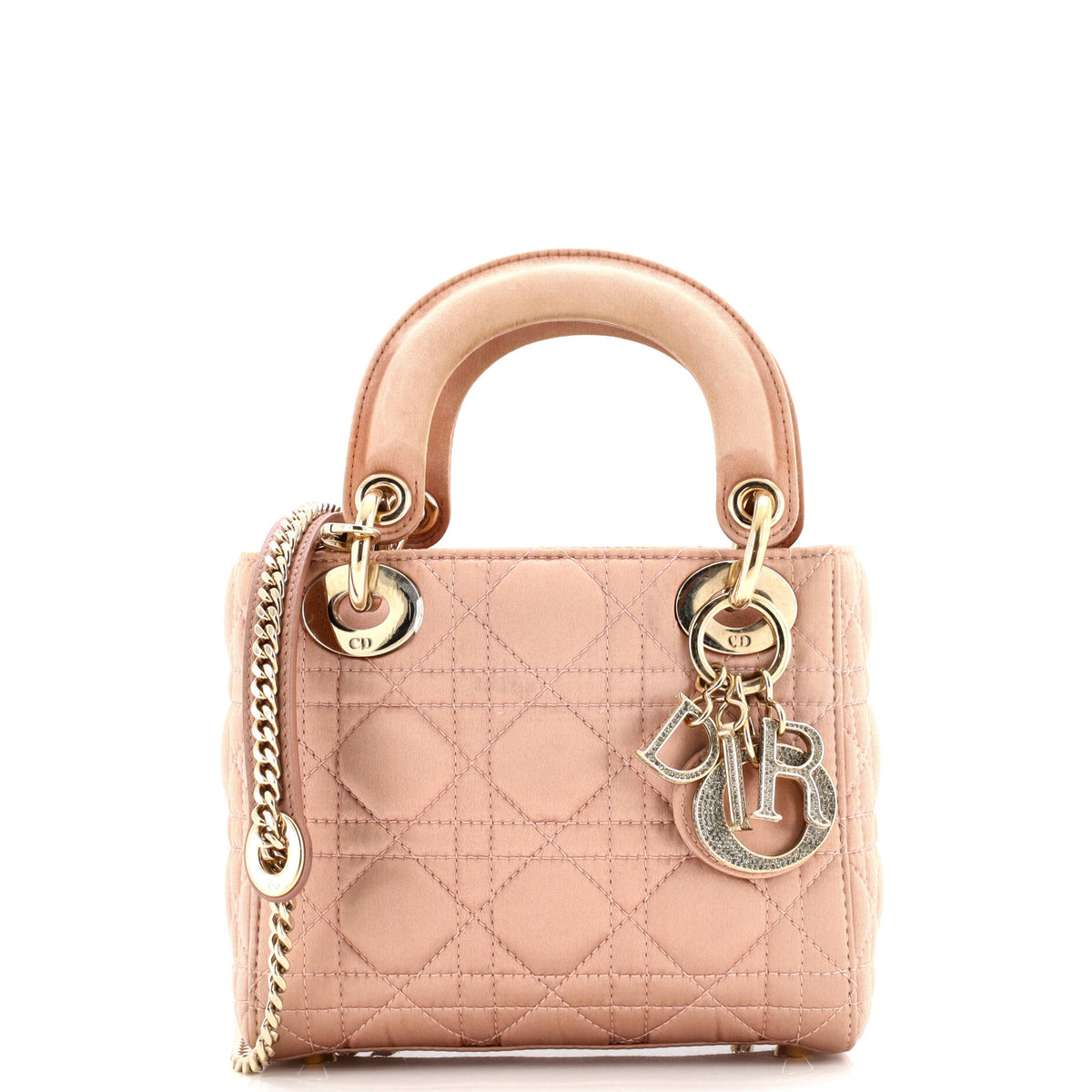 Lady Dior Bag Cannage Quilt Satin with Crystal Charms Mini