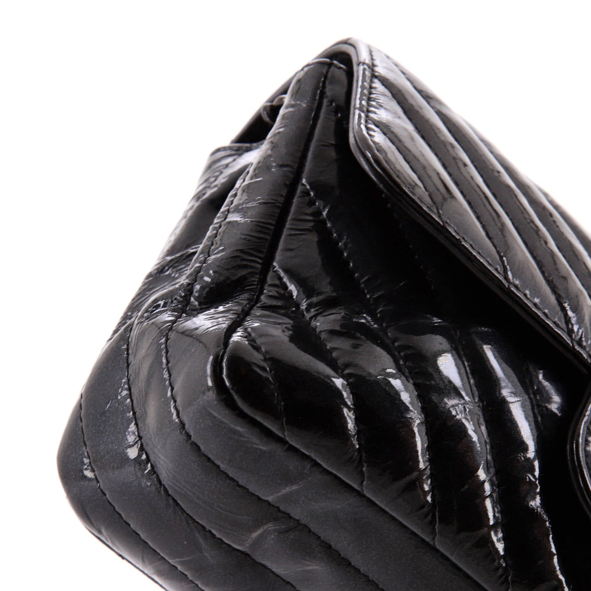 So Black Classic Single Flap Bag Chevron Crumpled Patent Mini