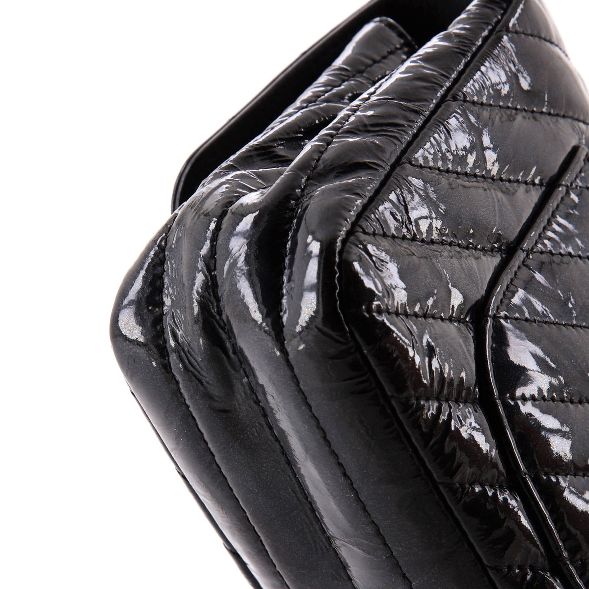 So Black Classic Single Flap Bag Chevron Crumpled Patent Mini