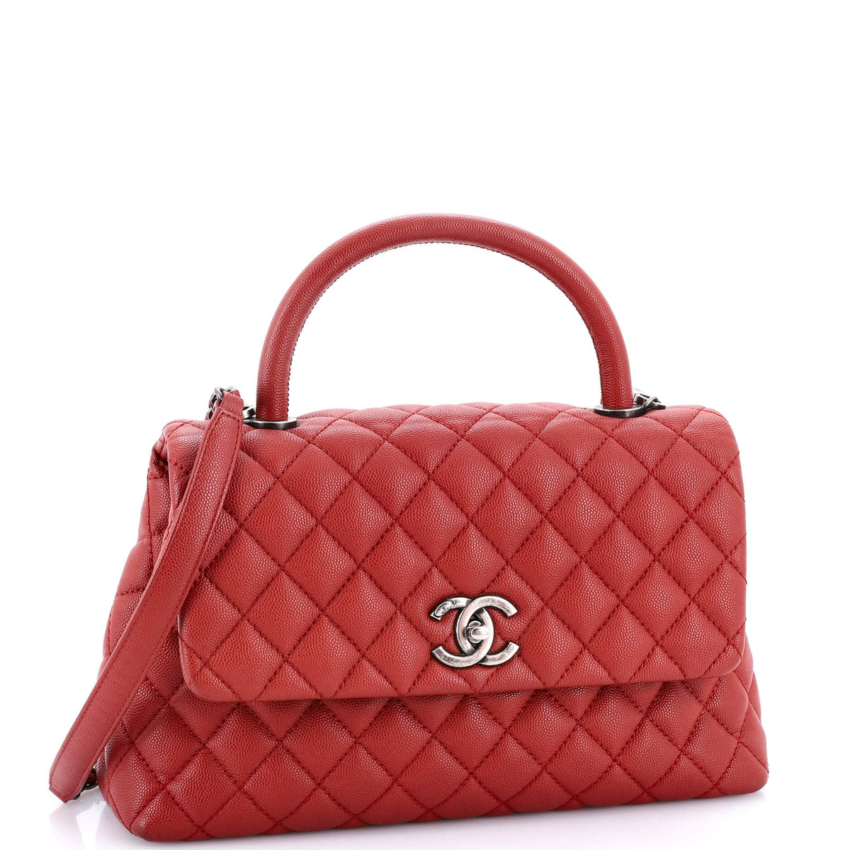 Coco Top Handle Bag Quilted Caviar Small