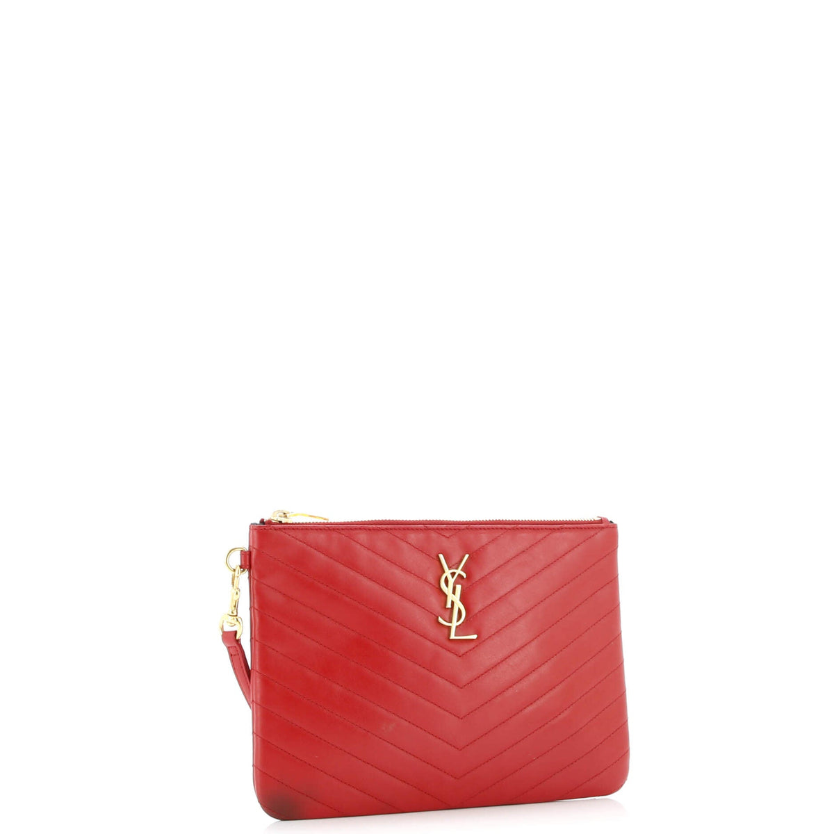 Classic Monogram Wristlet Pouch Matelasse Chevron Leather Small
