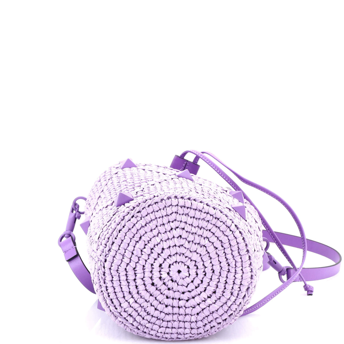 Roman Stud Bucket Bag Raffia and Leather