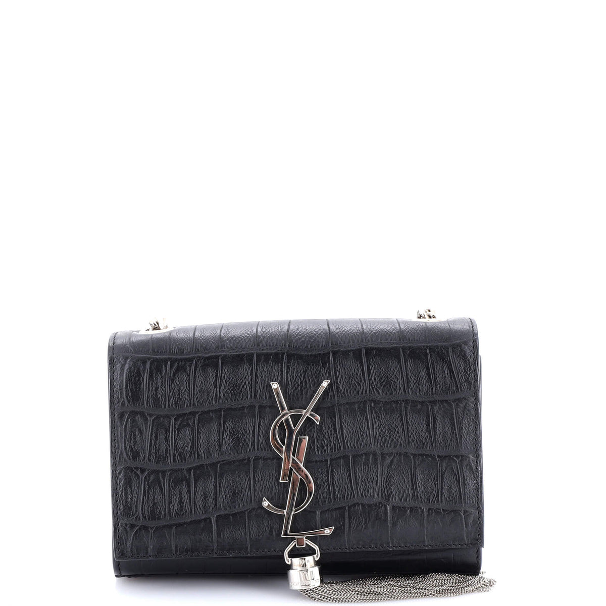 Classic Monogram Tassel Crossbody Bag Crocodile Embossed Leather Small