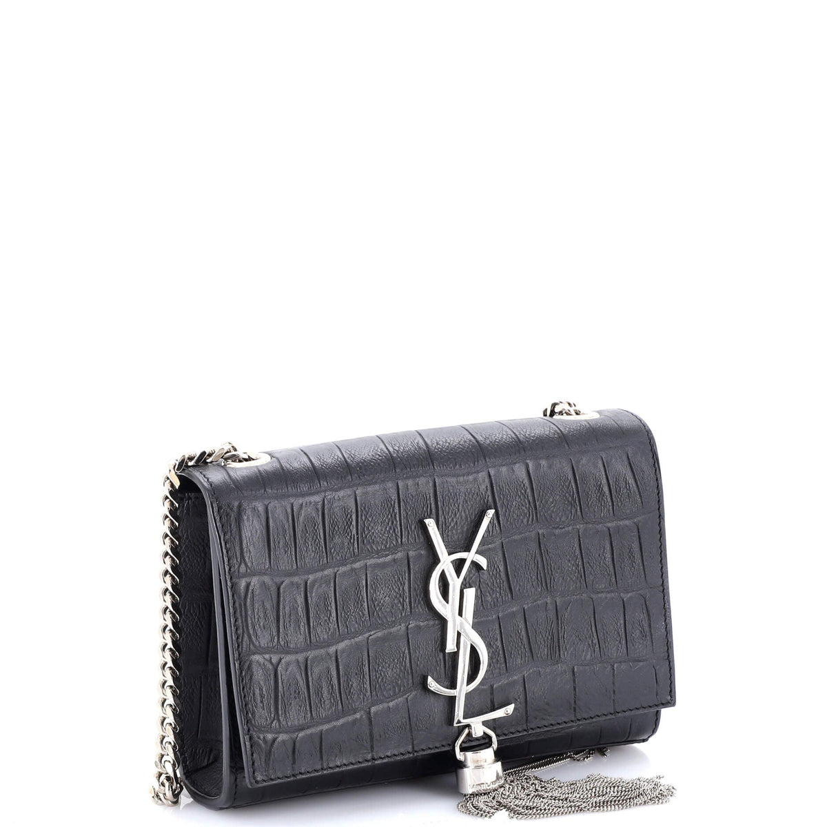 Classic Monogram Tassel Crossbody Bag Crocodile Embossed Leather Small