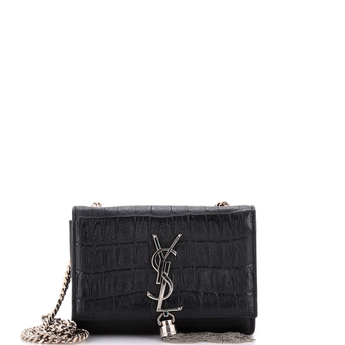 Classic Monogram Tassel Crossbody Bag Crocodile Embossed Leather Small