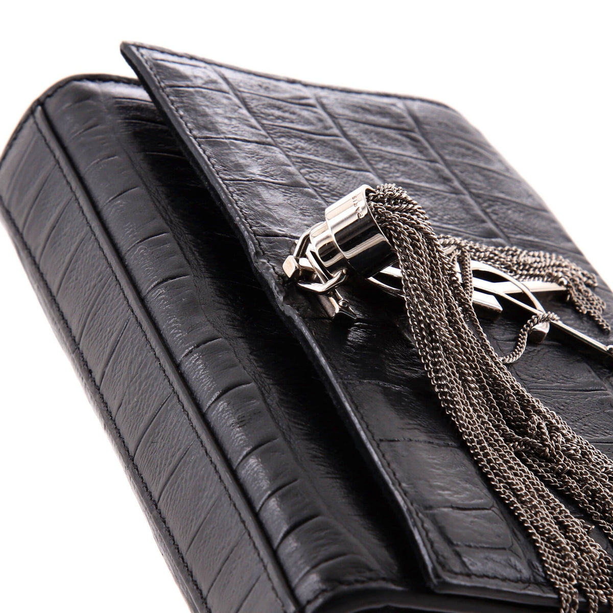Classic Monogram Tassel Crossbody Bag Crocodile Embossed Leather Small