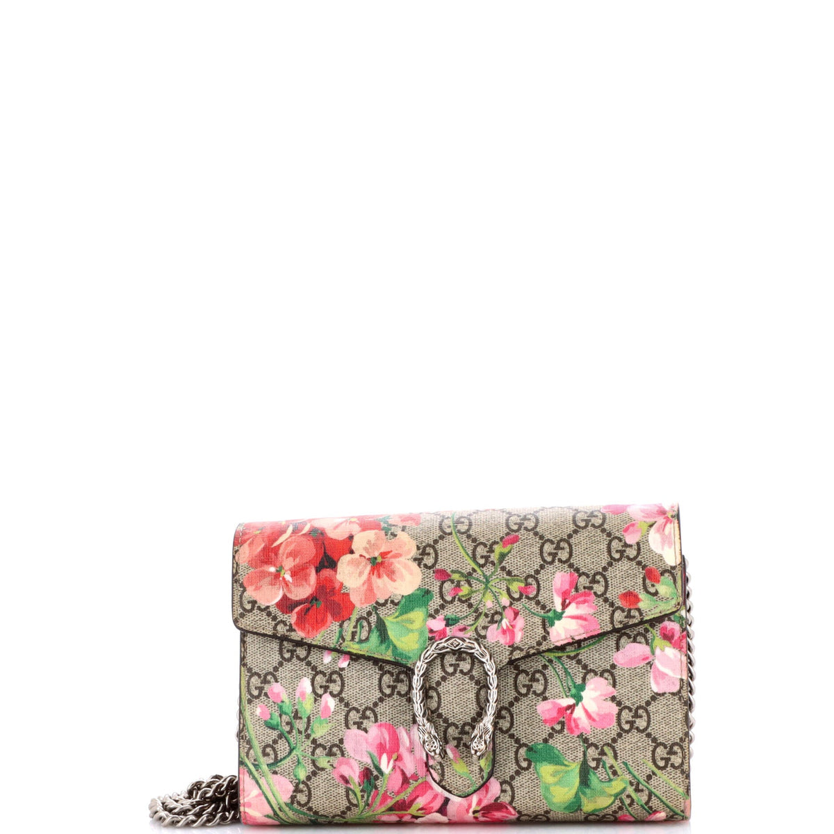 Dionysus Chain Wallet Blooms Print GG Coated Canvas Small