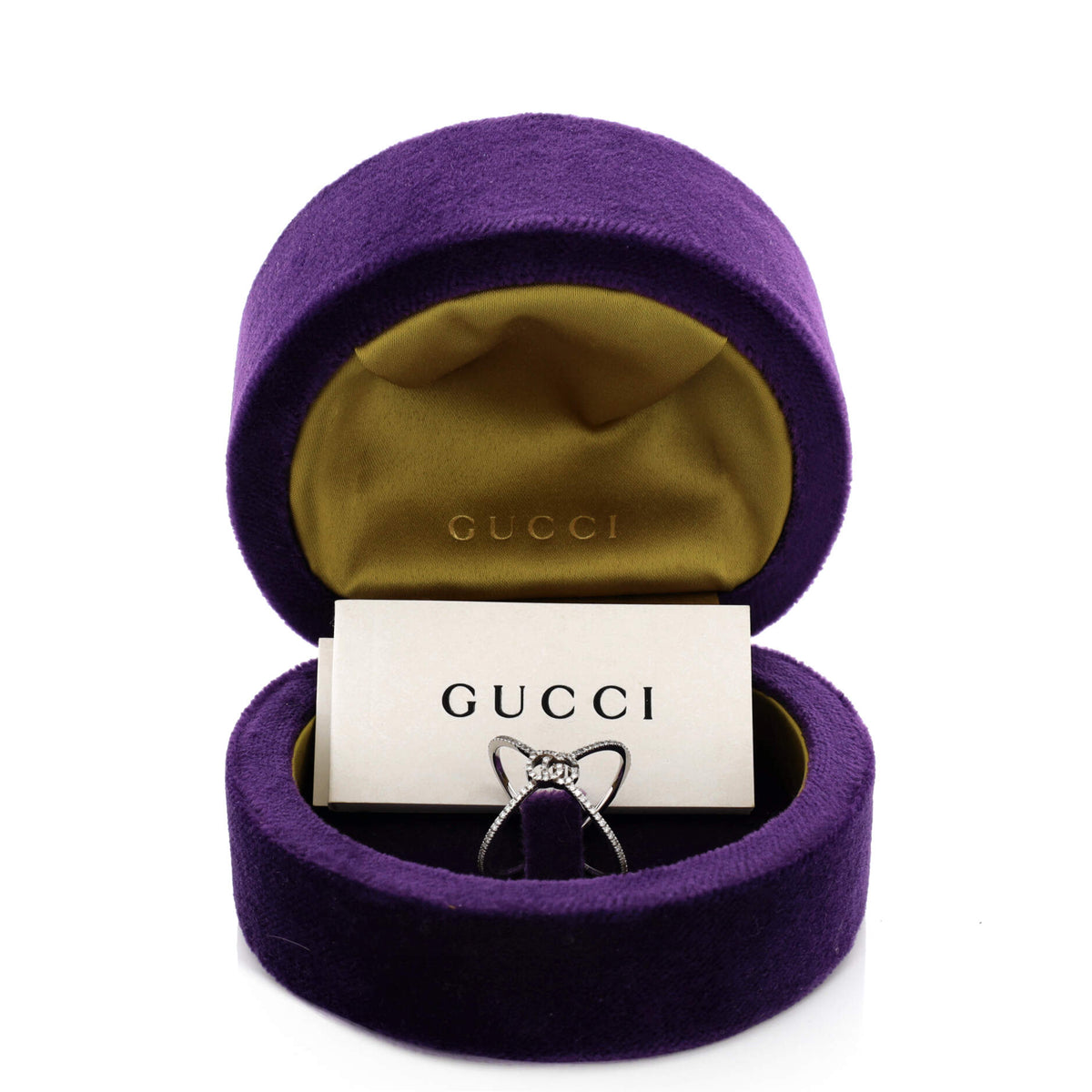 GG Running Cross Ring 18K White Gold and Pave Diamonds