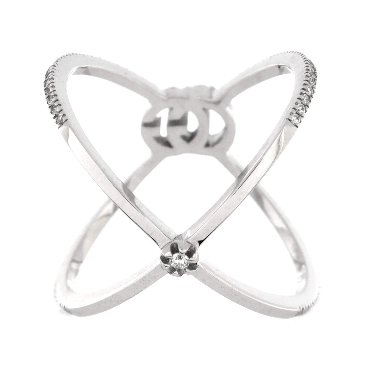 GG Running Cross Ring 18K White Gold and Pave Diamonds
