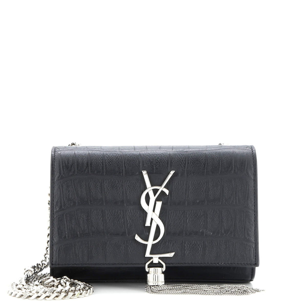 Classic Monogram Tassel Crossbody Bag Crocodile Embossed Leather Small