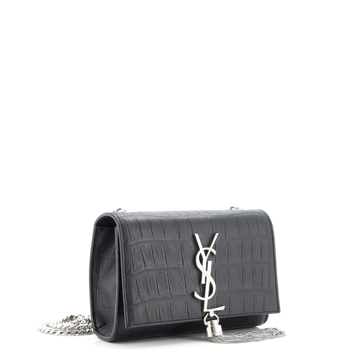 Classic Monogram Tassel Crossbody Bag Crocodile Embossed Leather Small