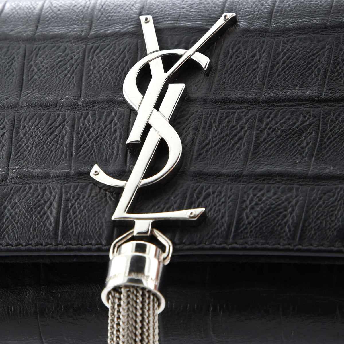 Classic Monogram Tassel Crossbody Bag Crocodile Embossed Leather Small
