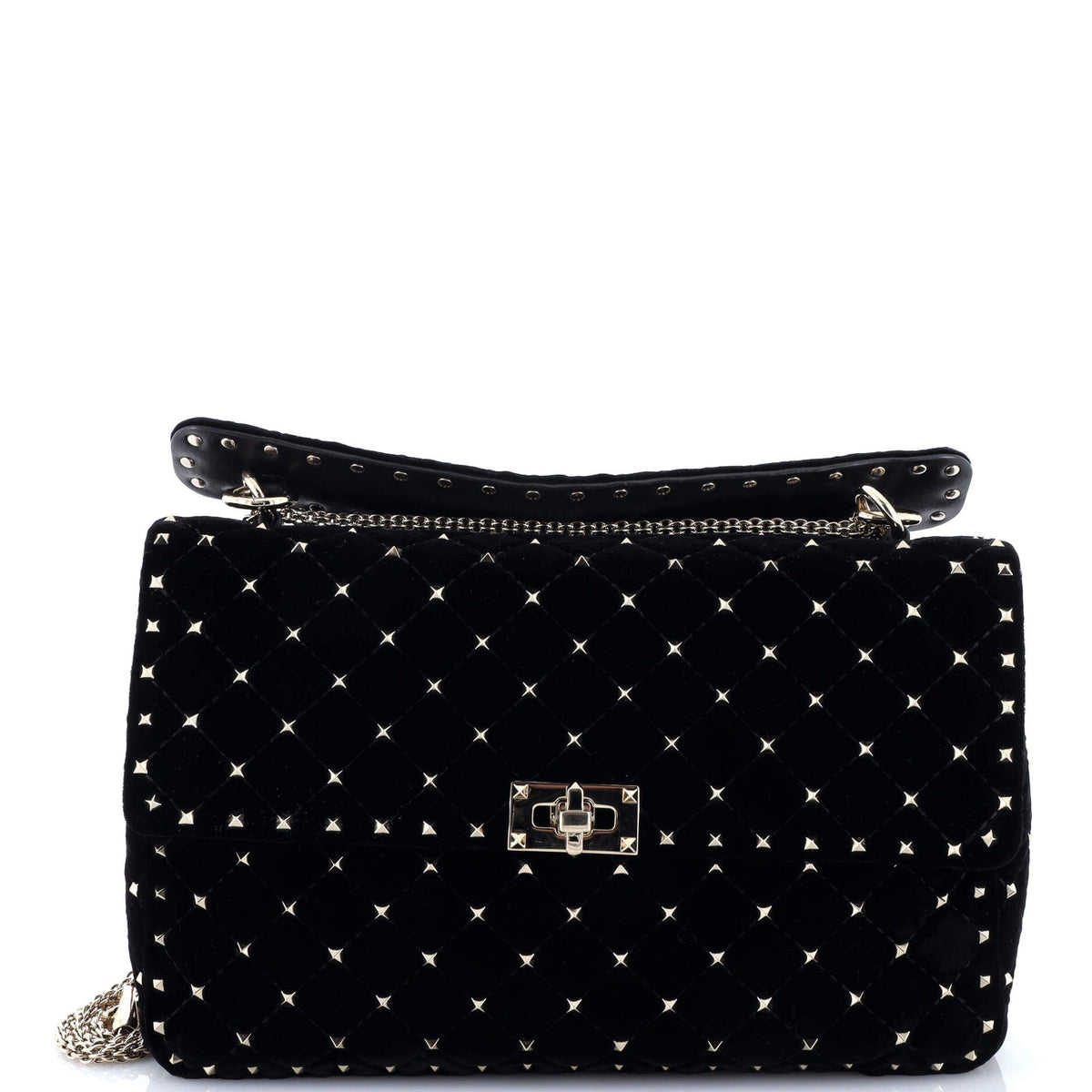 Rockstud Spike Flap Shoulder Bag Quilted Velvet Large