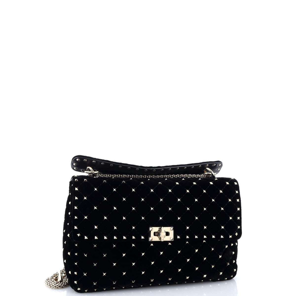 Rockstud Spike Flap Shoulder Bag Quilted Velvet Large