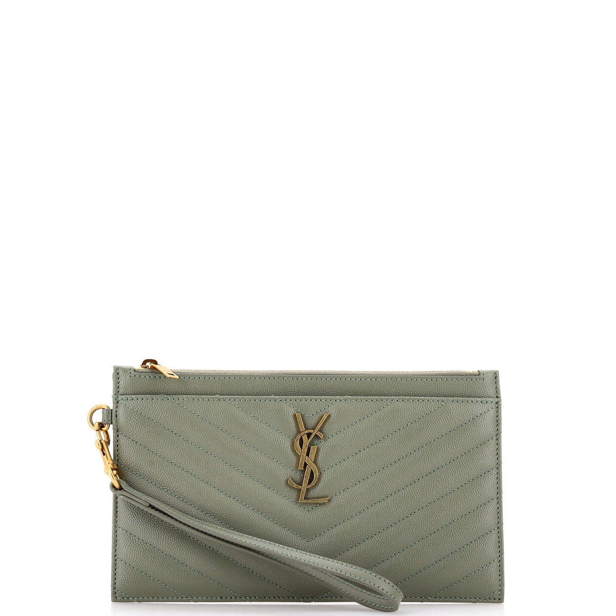 Classic Monogram Zip Bill Pouch Matelasse Chevron Leather Large