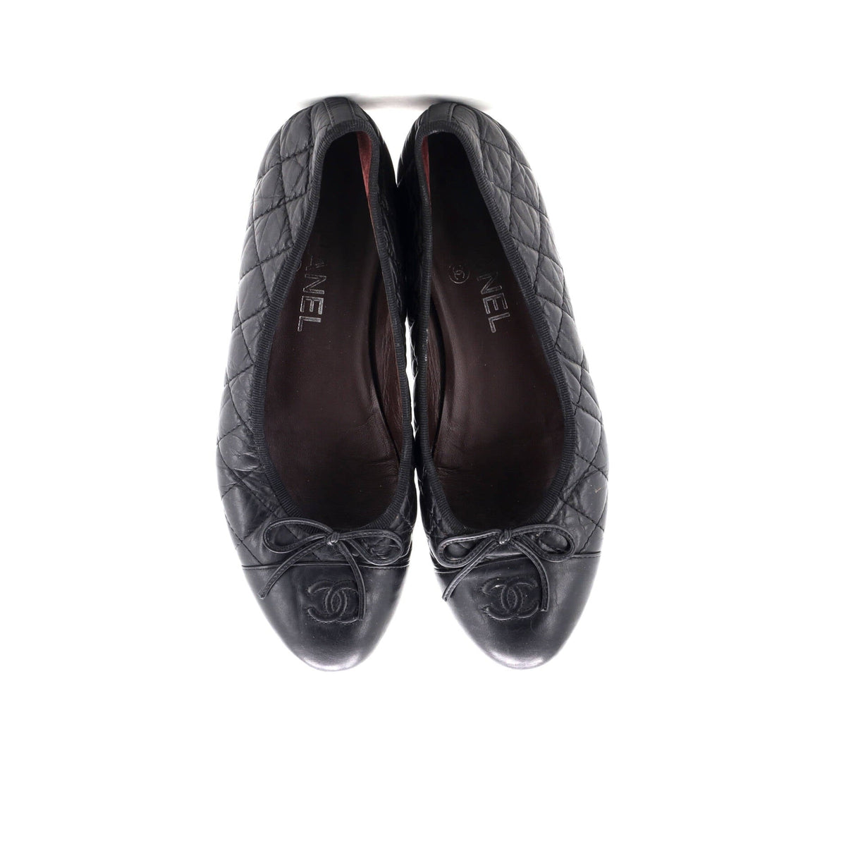 Women's CC Cap Toe Bow Ballerina Flats Quilted Leather