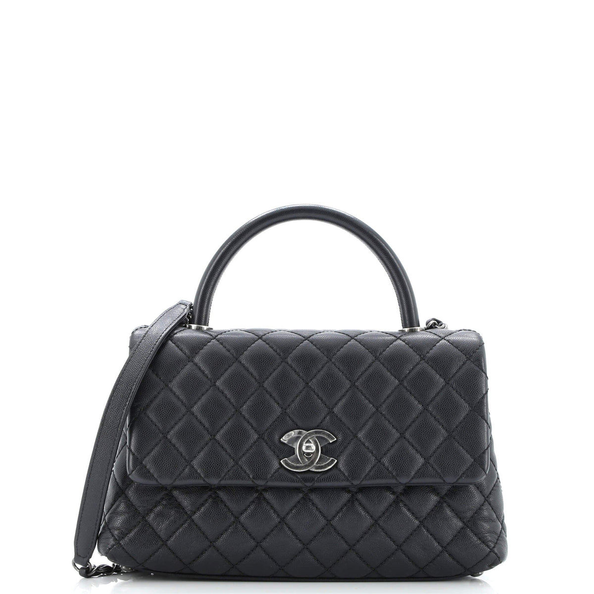 Coco Top Handle Bag Quilted Caviar Small
