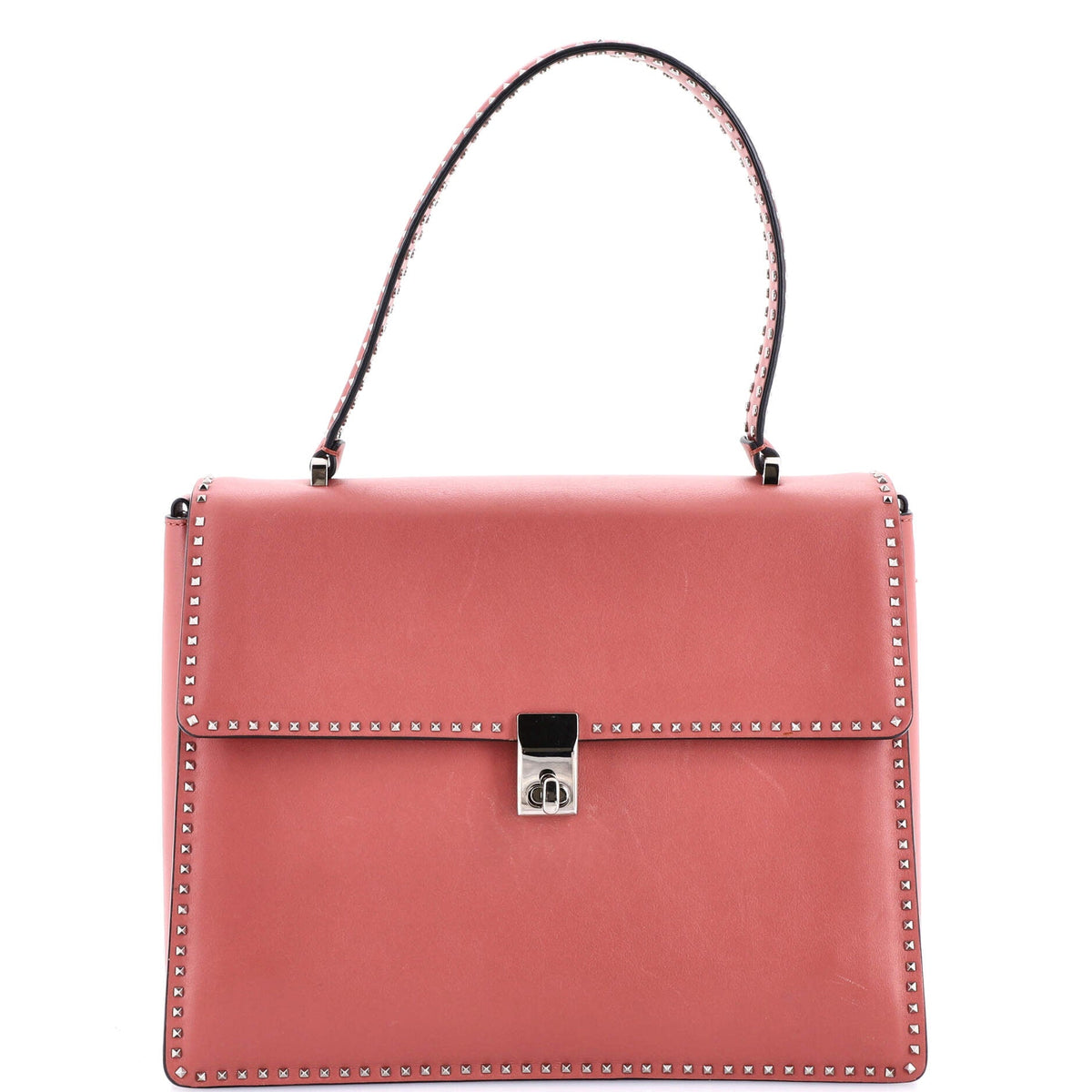 Turnlock Top Handle Bag Leather with Micro Rockstuds Medium