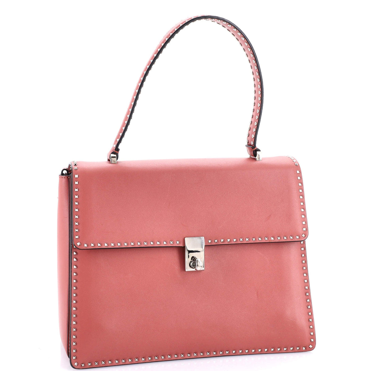 Turnlock Top Handle Bag Leather with Micro Rockstuds Medium