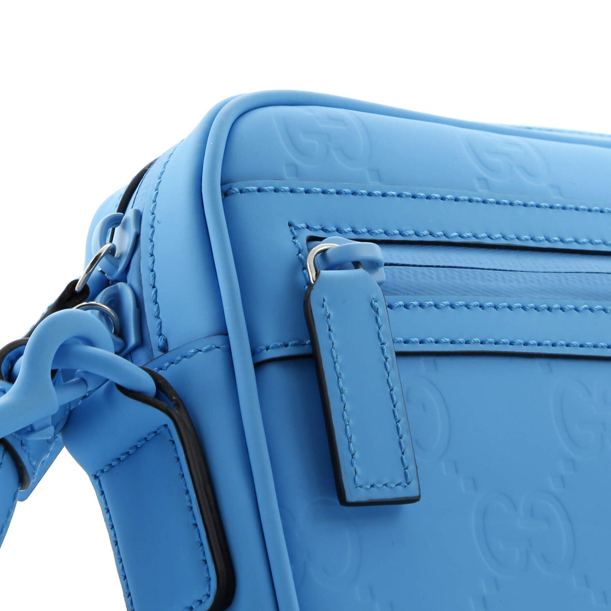 Front Zip Crossbody Bag GG Rubber Effect Leather Small