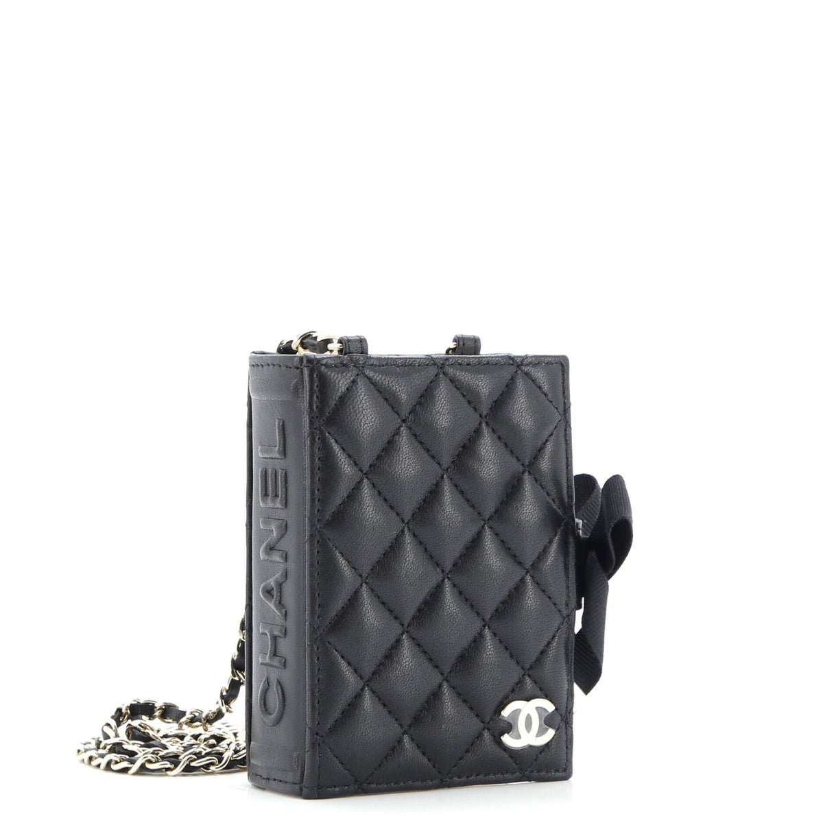CC Book Card Holder with Chain Quilted Lambskin