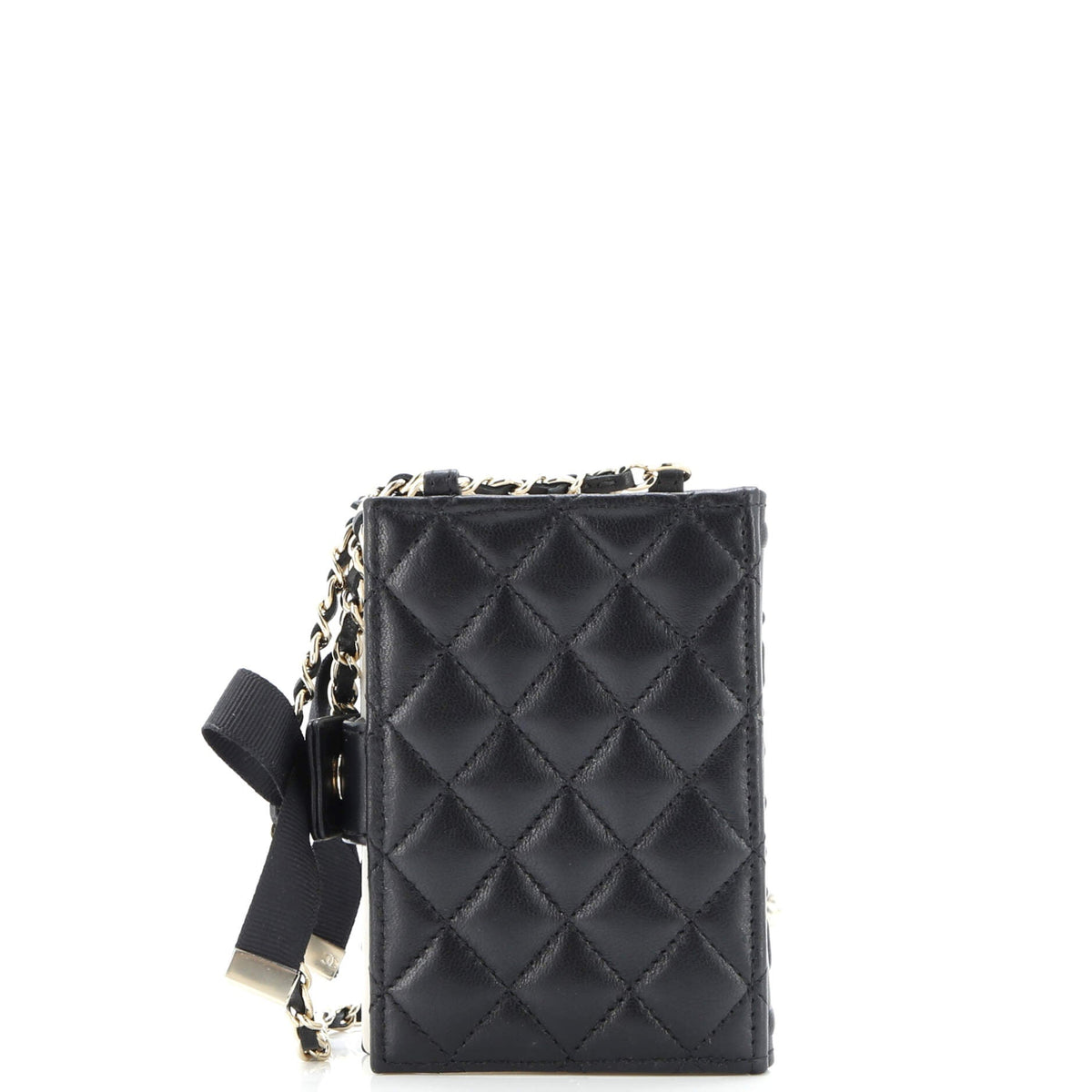 CC Book Card Holder with Chain Quilted Lambskin