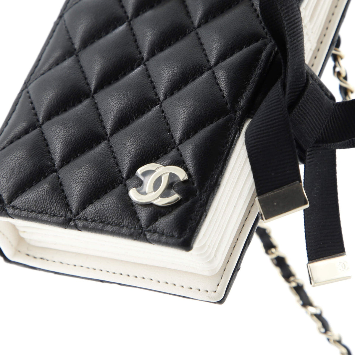 CC Book Card Holder with Chain Quilted Lambskin