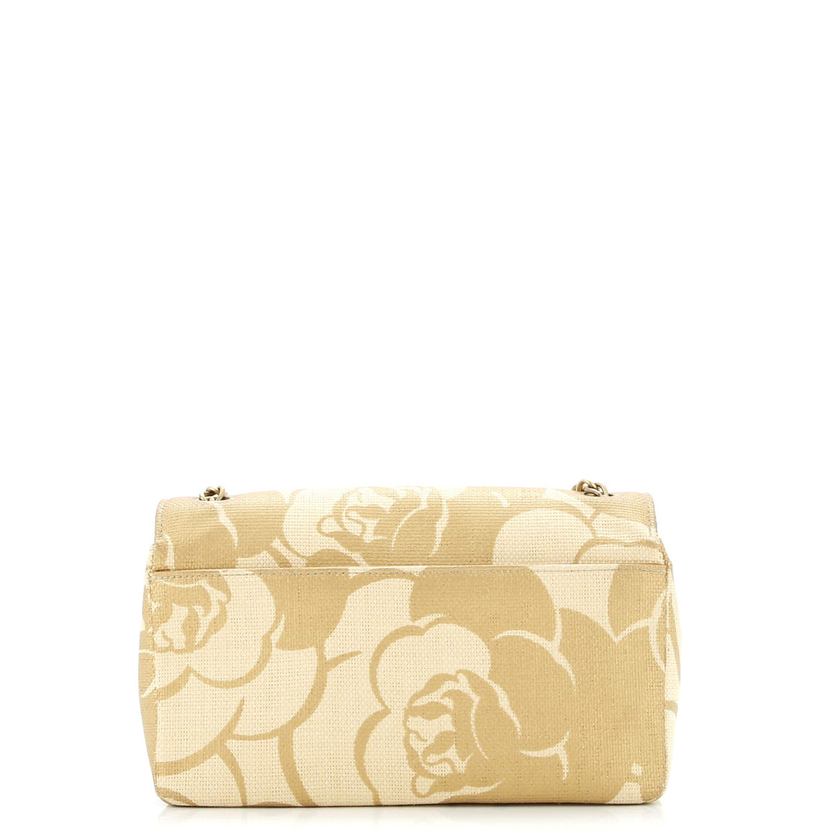 Vintage Camellia Single Flap Bag Printed Raffia Medium