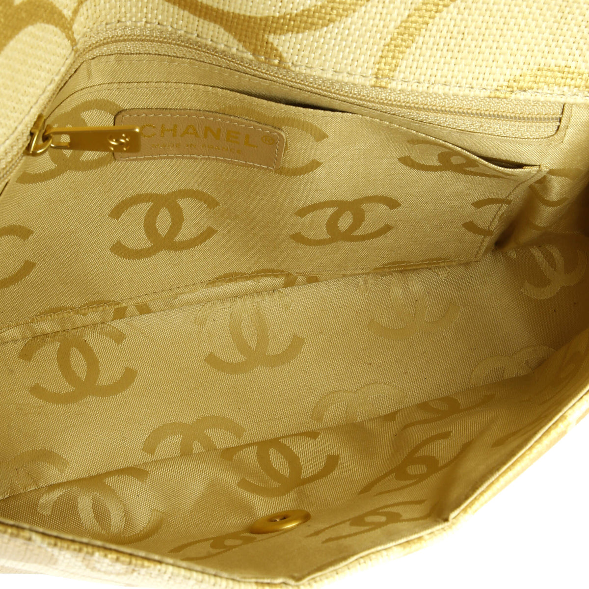 Vintage Camellia Single Flap Bag Printed Raffia Medium