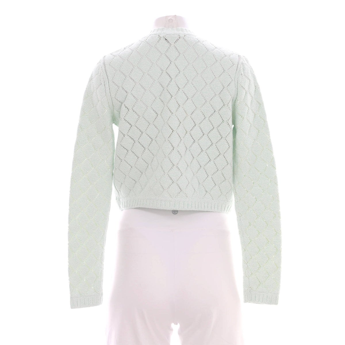 Women's CC Crystal Buttons Two Pocket Crewneck Cardigan Cotton Blend