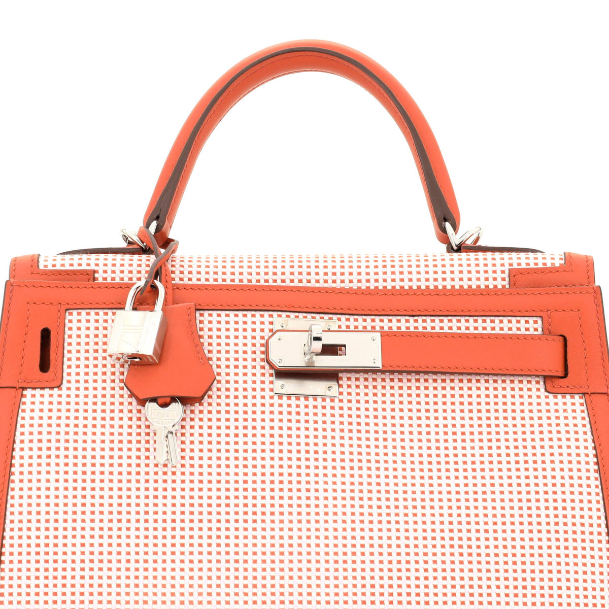 Kelly Handbag Quadrille Canvas and Terre Battue Swift with Palladium Hardware 28