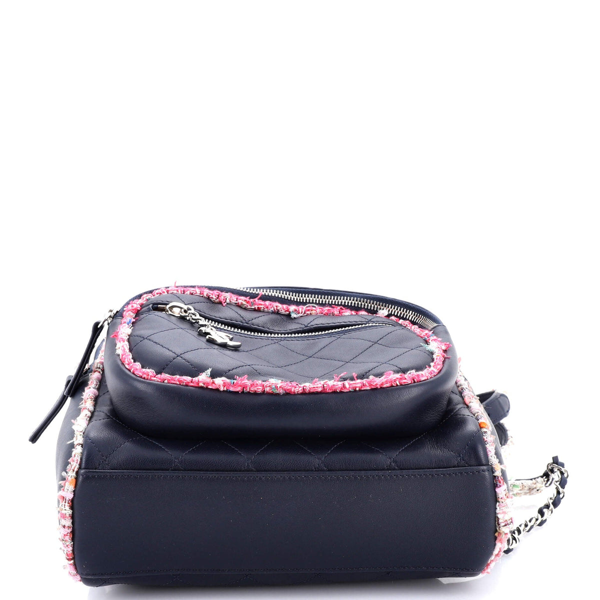 Elegant Trim Backpack Quilted Leather with Tweed Small