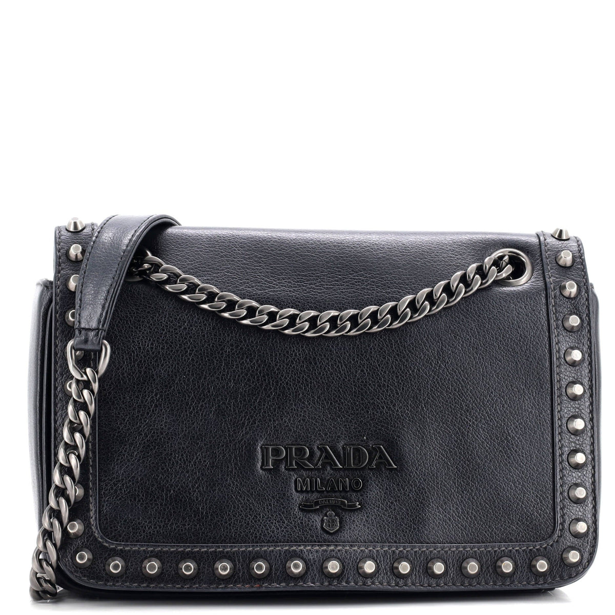 Chain Flap Bag Studded Glazed Calfskin Medium
