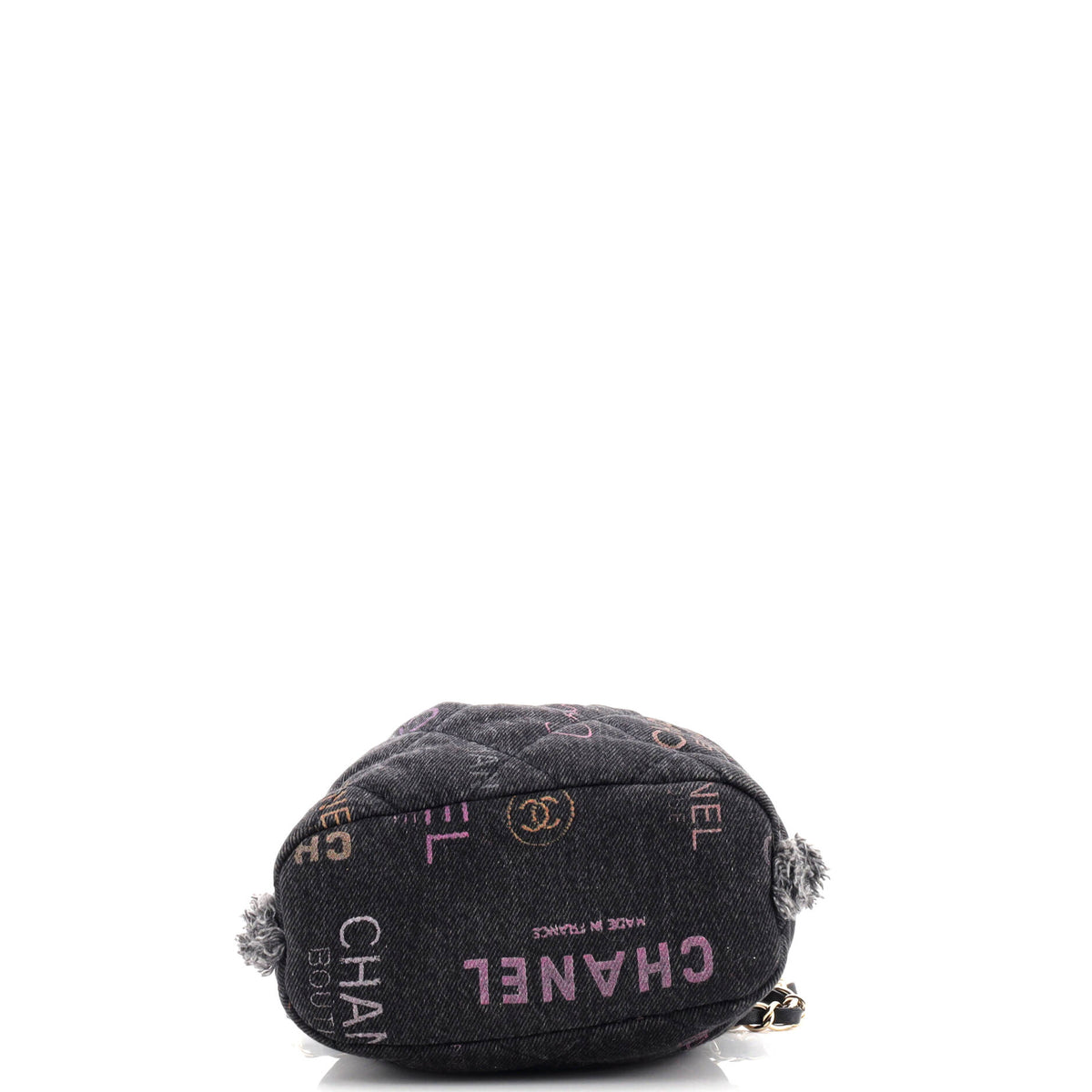 Denim Mood Chain Bucket Bag Logo Printed Quilted Fringe Denim Medium