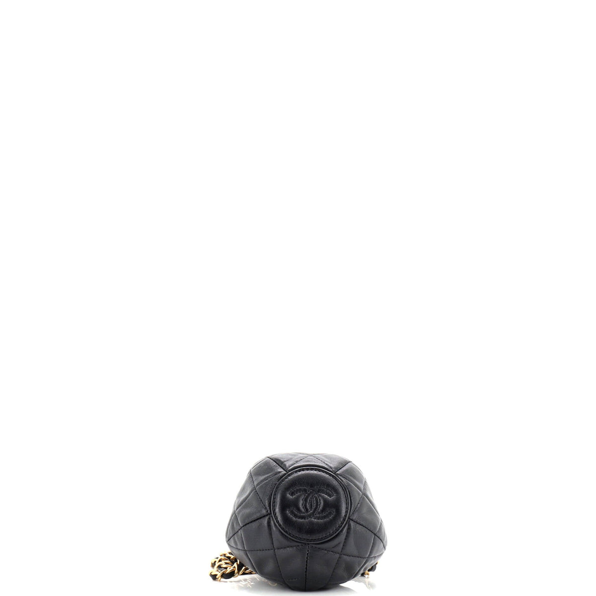 Drawstring CC Round Bucket Clutch with Chain Quilted Lambskin Mini