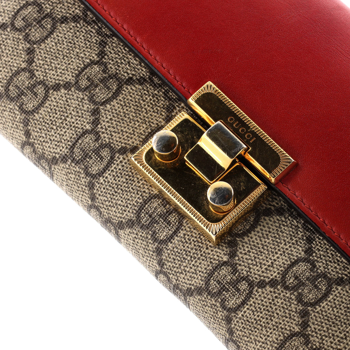 Padlock Continental Chain Wallet GG Coated Canvas and Leather Long