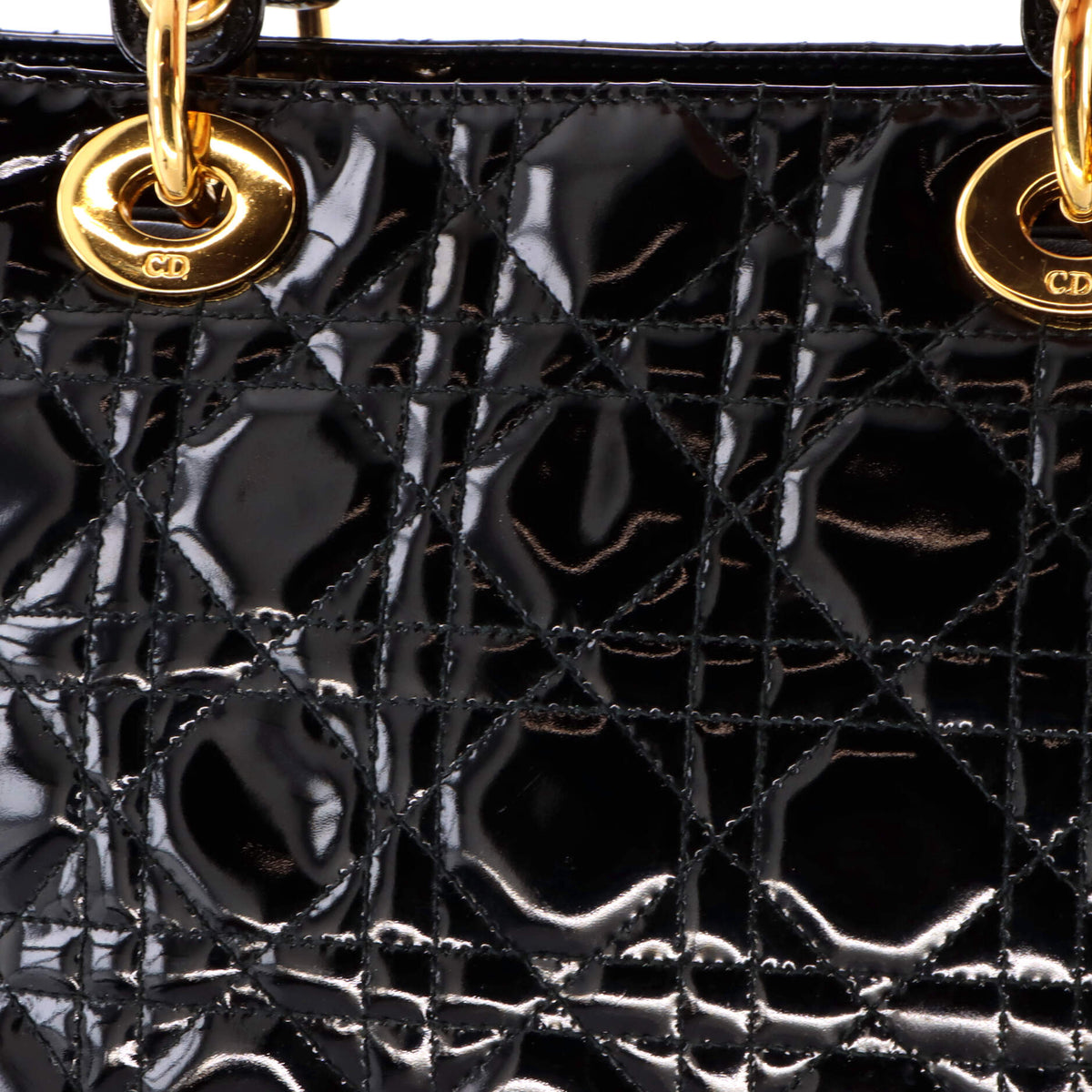 Vintage Lady Dior Bag Cannage Quilt Patent Medium