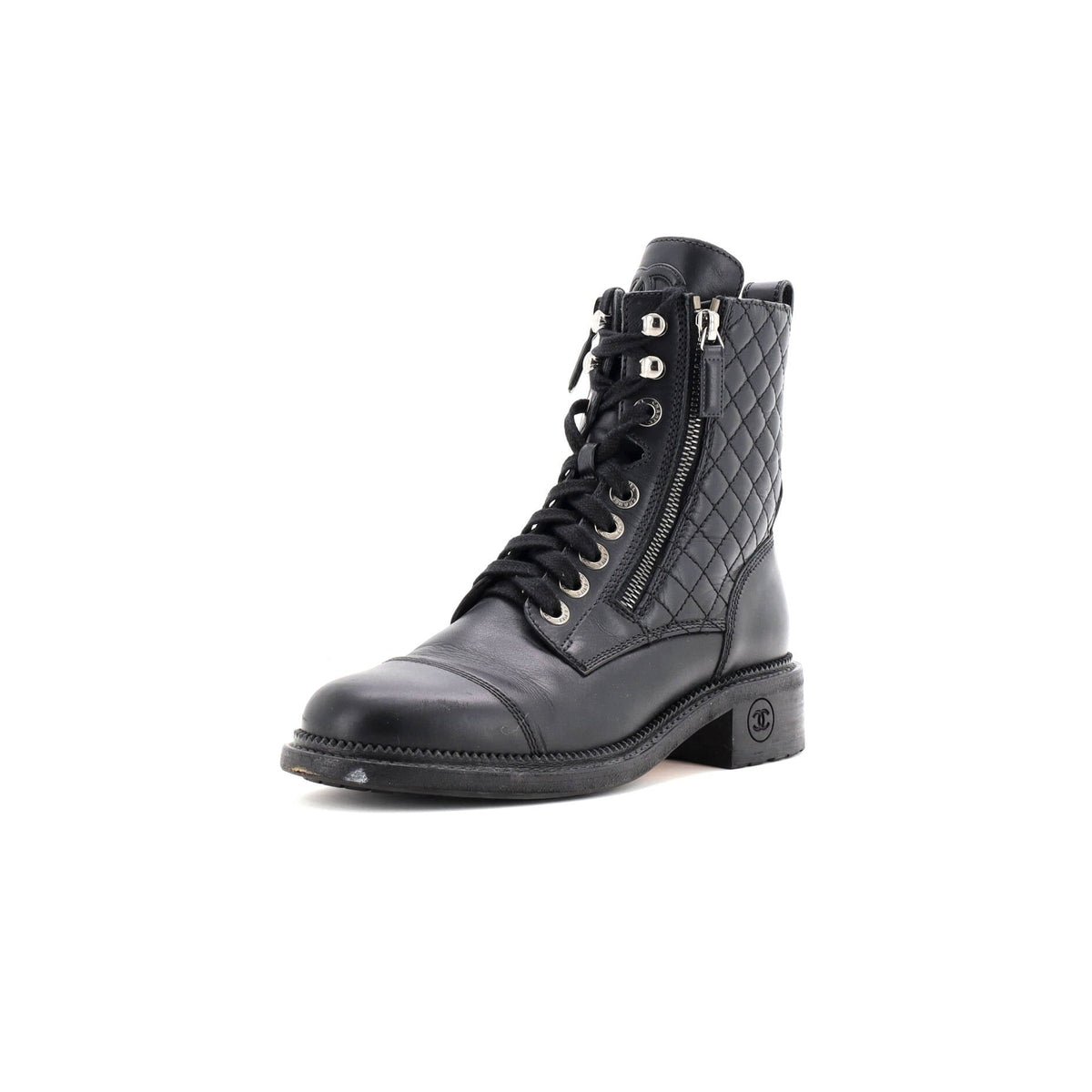 Women's CC Zip Up Combat Boots Quilted Leather