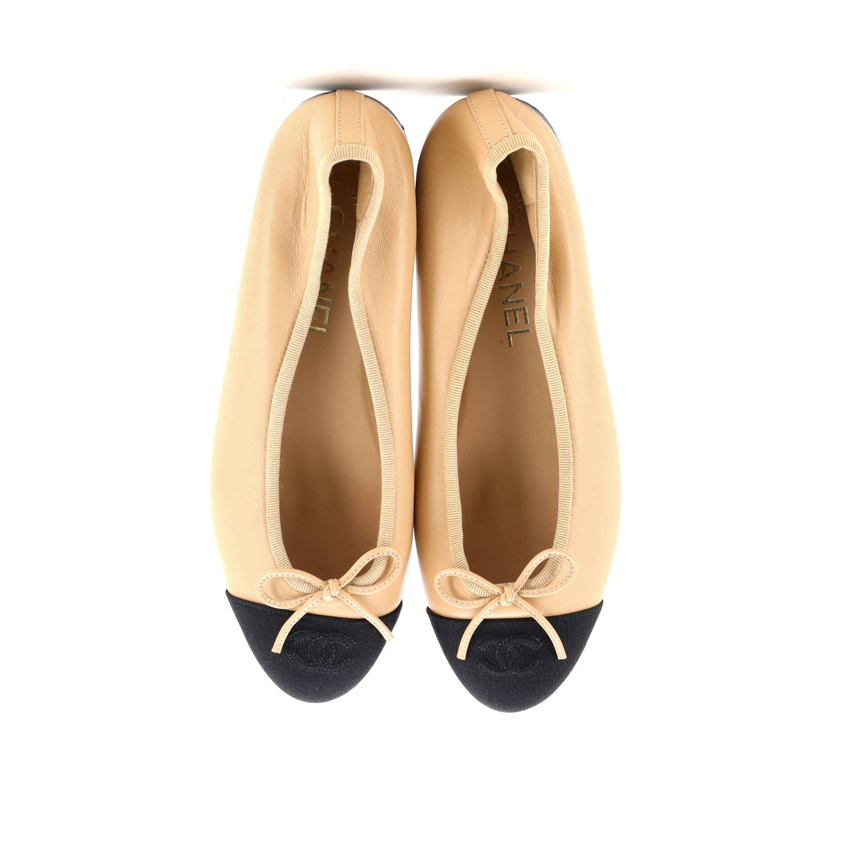 Women's CC Cap Toe Bow Ballerina Flats Leather