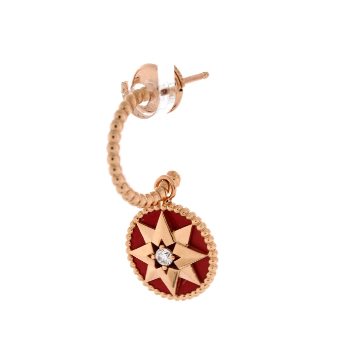 Rose des Vents Drop Hoop Earrings Bracelet 18K Rose Gold with Diamonds and Ceramic
