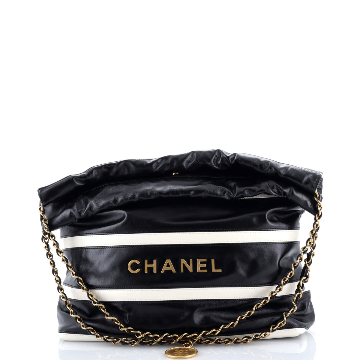 22 Chain Hobo Striped Shiny Calfskin Small