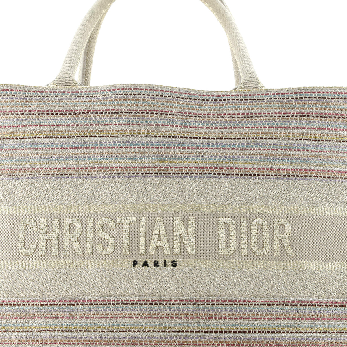 Book Tote Multicolor Stripes Embroidered Canvas Medium
